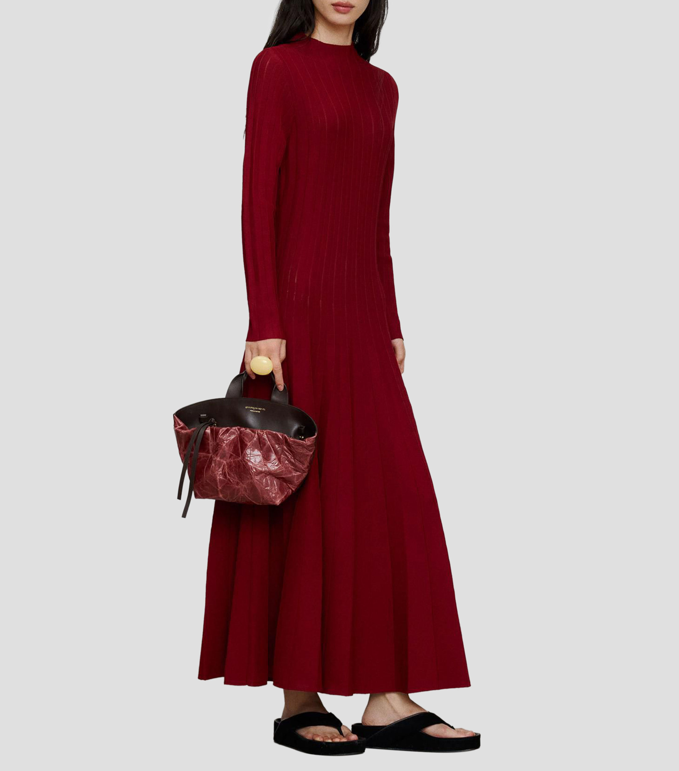 Vestido midi manga larga liso Mujer